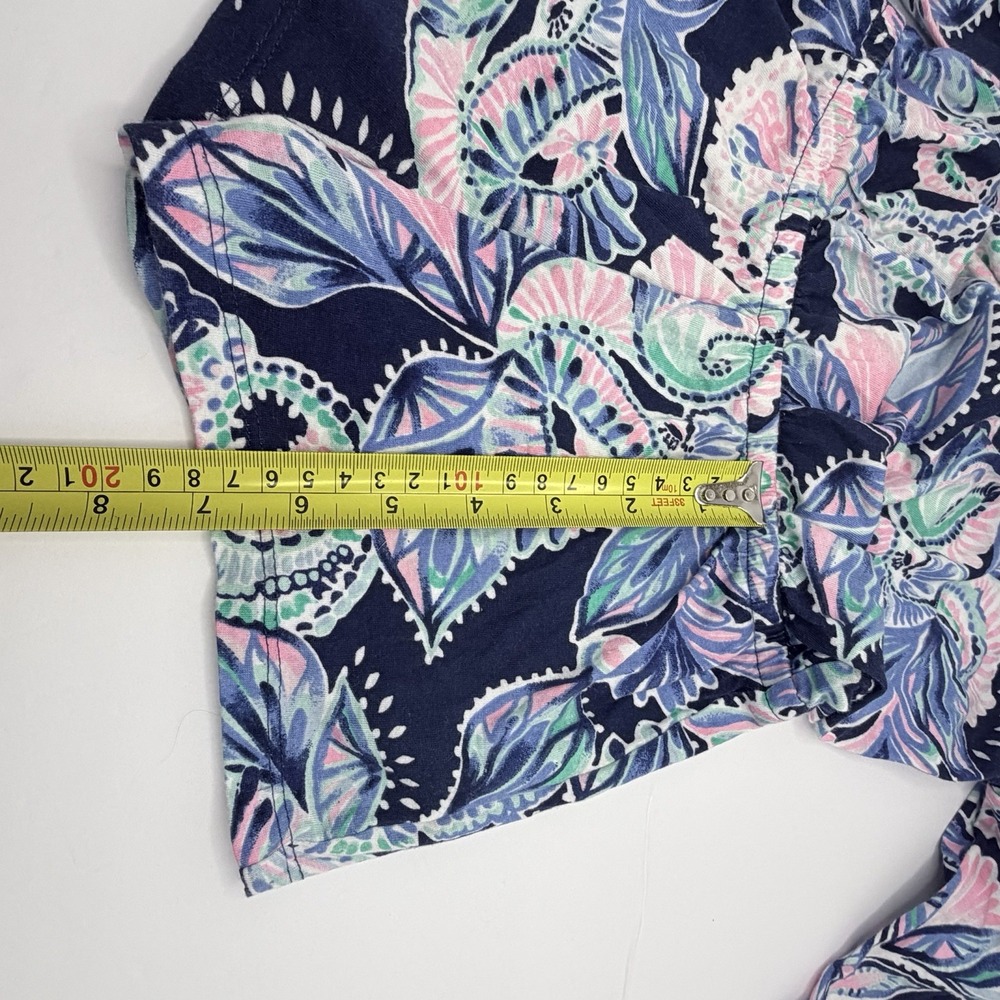 Lilly Pulitzer Girls Ruffle Romper Pink Blue Floral Size S 4/5 Holy Flockamolie - Picture 9 of 12